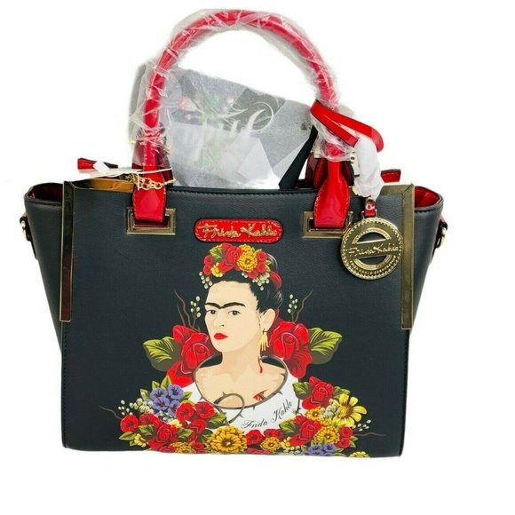 Frida Khalo Handbags - NEW Frida Kahlo Floral Portrait Collection Satchel Purse Handbag Bag Black NWT